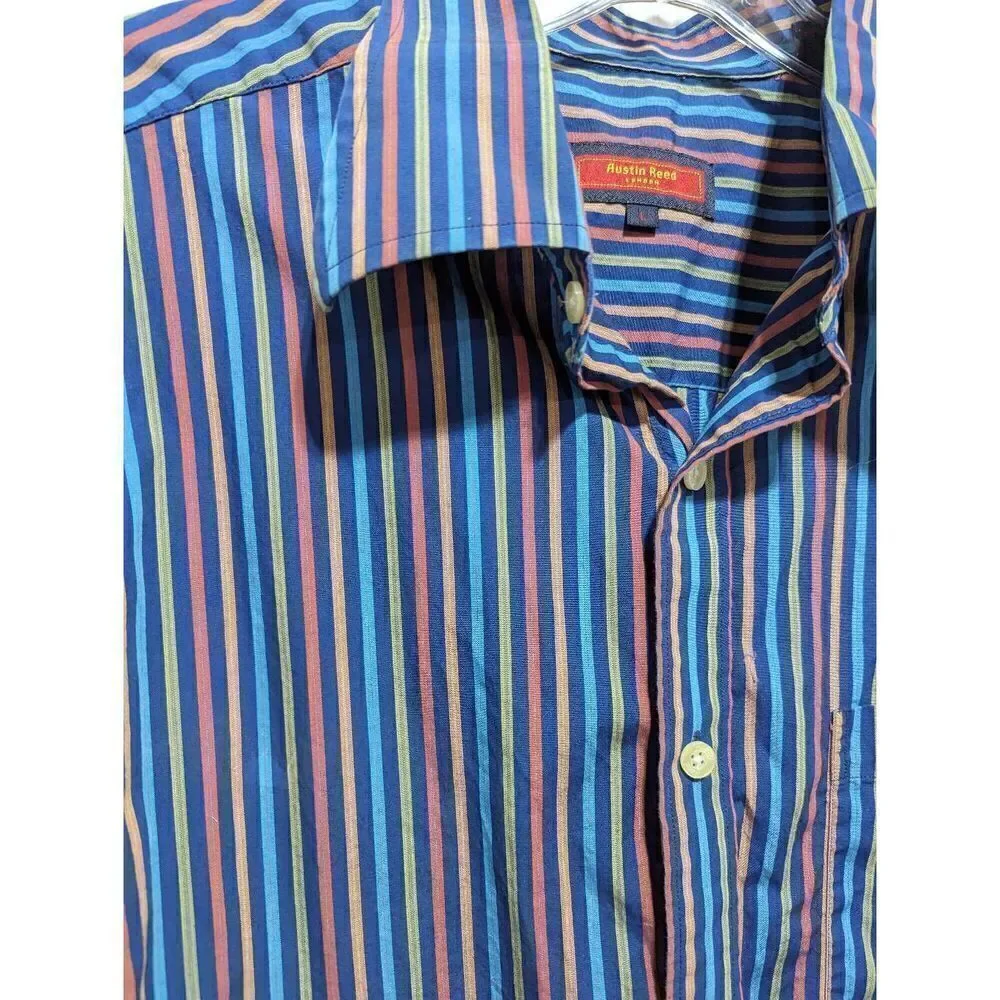 Austin Reed Men's Multi-Color Striped Long-Sleeve Button-Down Cotton Shirt Large - Picture 3 of 5